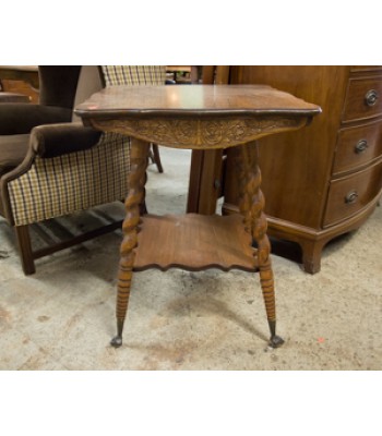 SOLD - Wood Square Table with Turned Legs and Glass Ball Feet