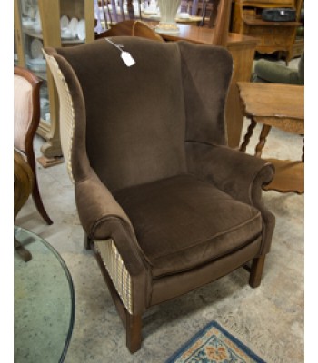 SOLD - Pr. of Shaw Brown Plaid Wingback Chairs