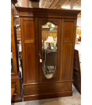 Antique Armoire with Shield Mirror and Check Pattern Inlay