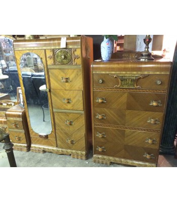 SOLD - Antique Waterfall Dresser and Wardrobe