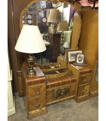 SOLD - Antique Waterfall Vanity with Round Mirror