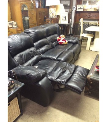 SOLD - Black Leather Couch with 2 Recliners