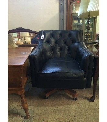 SOLD - Black Leather Armed Office Chair