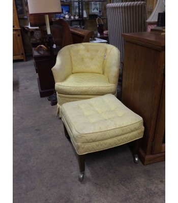 SOLD - Yellow Barrel Back Chair with Ottoman