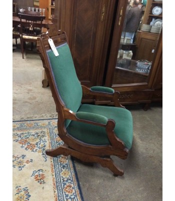 SOLD - Victorian Rocker with Green Velvet Upholstery