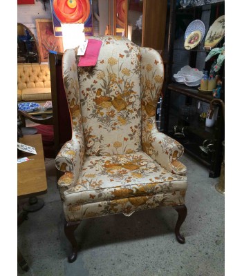 SOLD - Pheasant Motif Wingback Chair