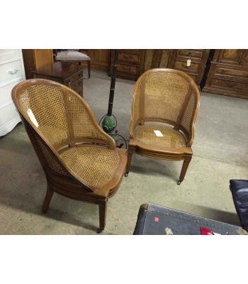 SOLD - Caned Barrel Back Chairs On Wheels