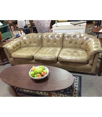 SOLD - Tan Vinyl Tufted Sofa